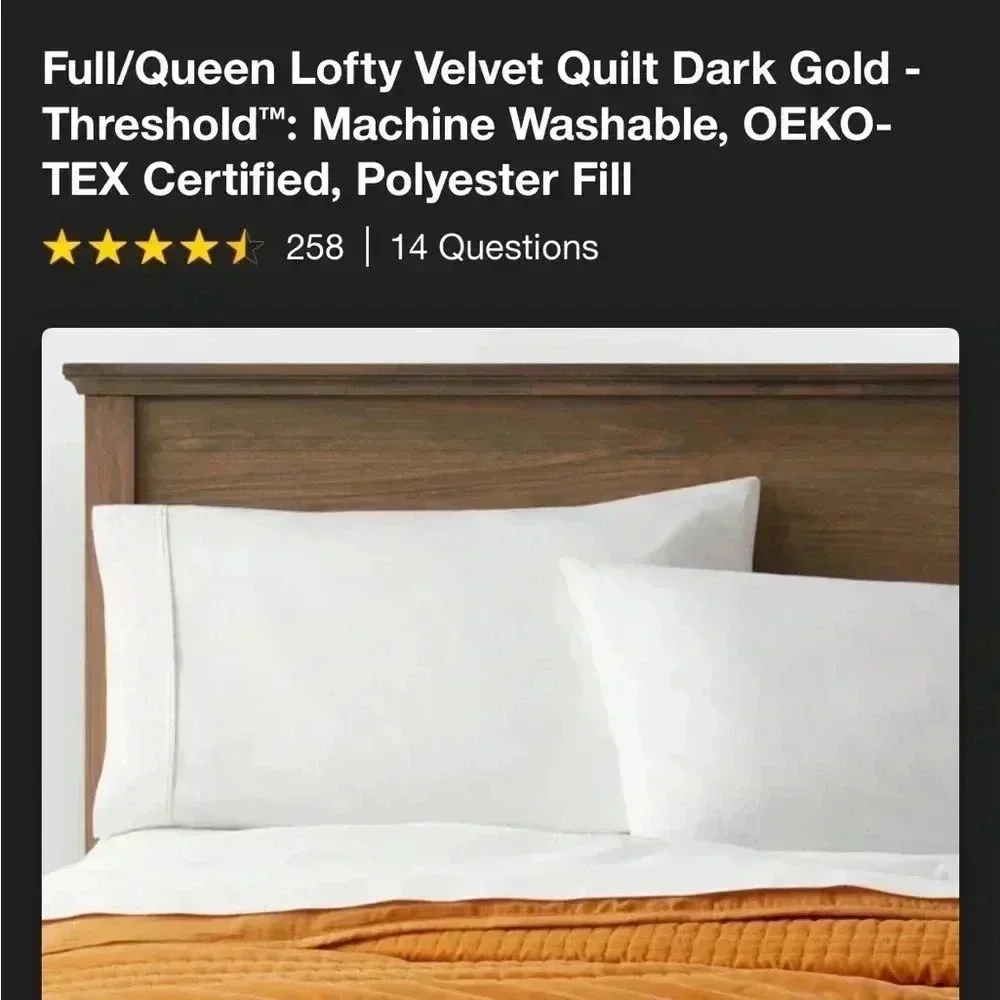NWT Full/Queen Lofty Velvet‎ Quilt Dark Gold - Threshold